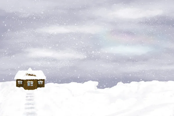 Lonely house on winter sky background — Stock Photo, Image