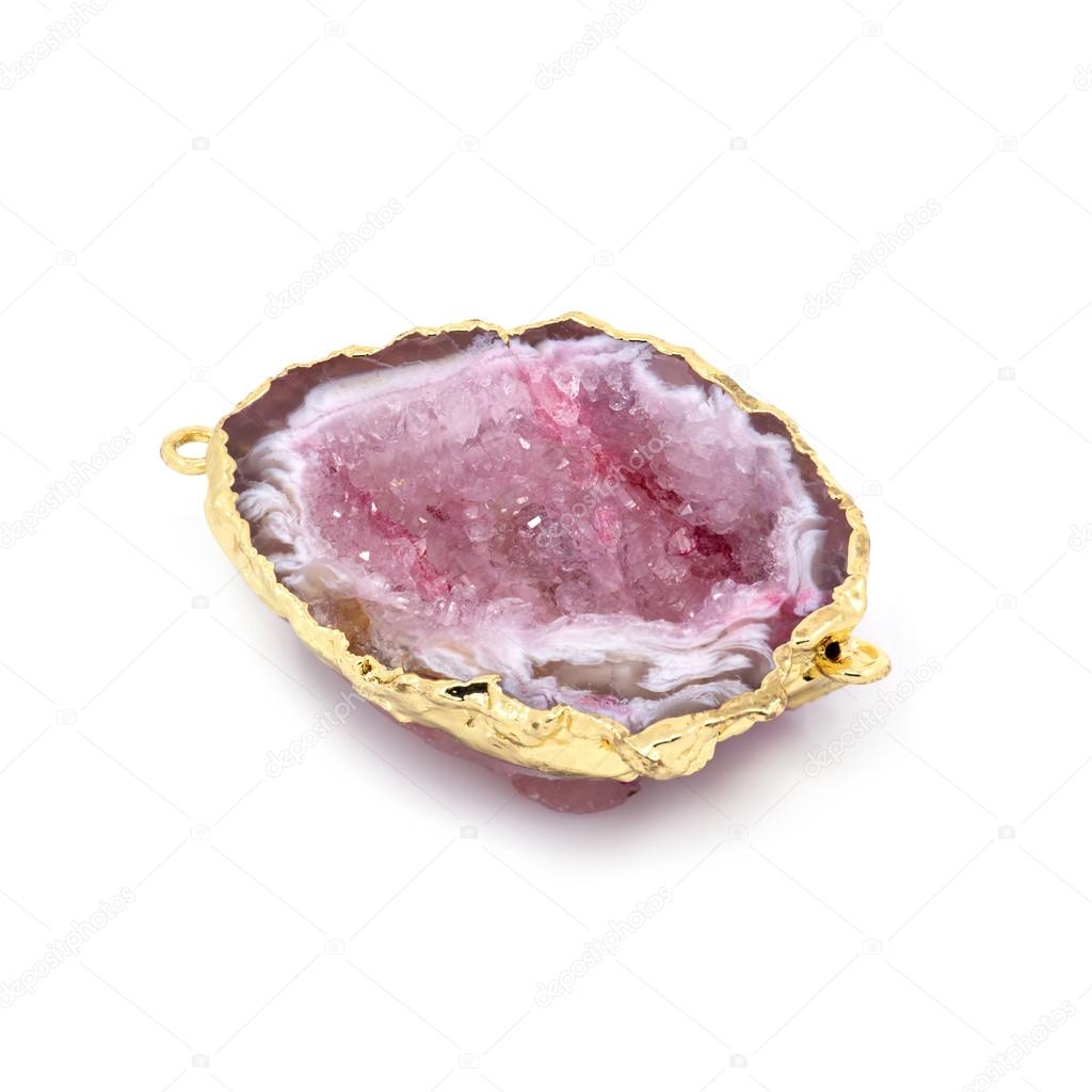 Beautiful natural pink mineral in gold frame