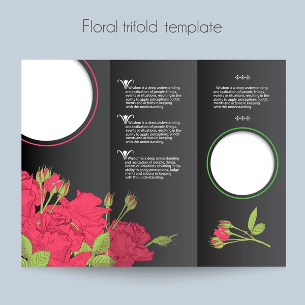 Floral roses template, tri-fold, mockup for brochure, menu, wedding, birthday card, valentins day — Stock Vector