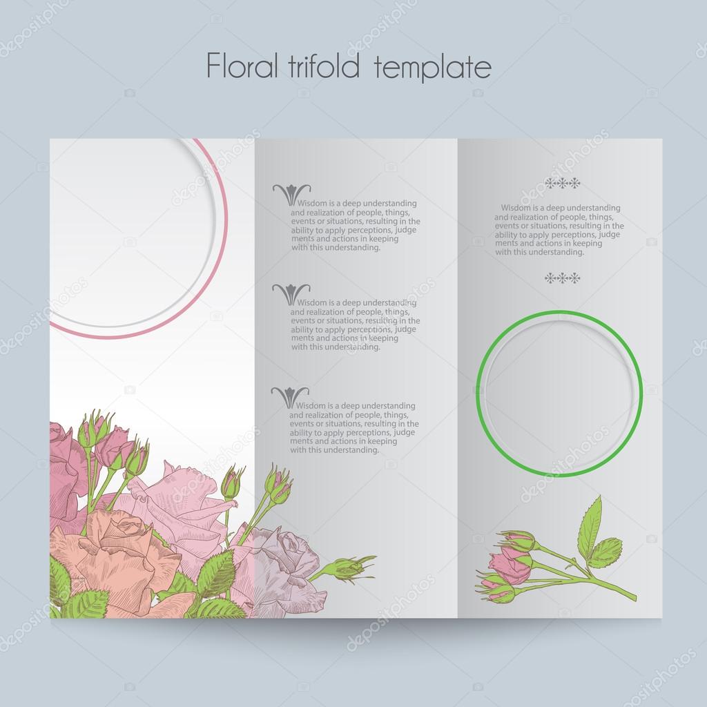 Floral roses template, tri-fold, mockup for brochure, menu Inside Three Fold Card Template