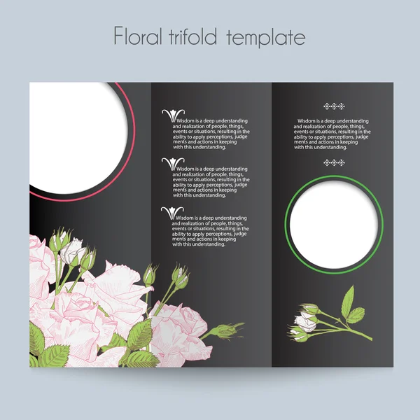 Floral roses template, tri-fold, mockup for brochure — Stock Vector