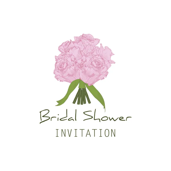 Invitation wedding card Bridal shower. Bouquet of pink hand drawn roses — Stock Vector