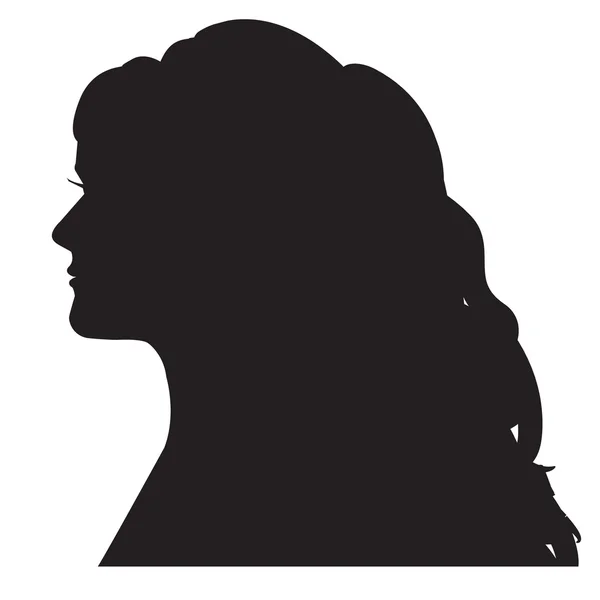 Testa di silhouette femminile con capelli lunghi arricciati. Isolato su bianco . — Vettoriale Stock