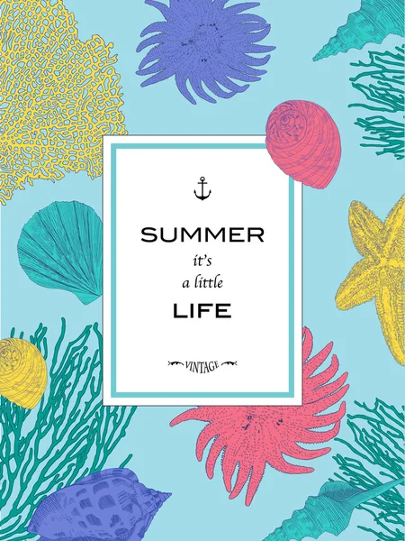 Card Summer it is a little life. Underwater world — Stok Vektör