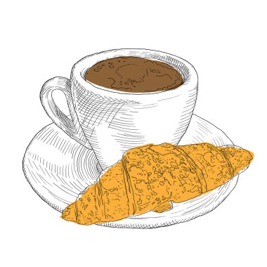 Fransız kahvaltı. Vintage vektör lllustration.