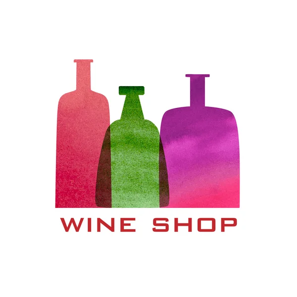 Ícone de vinho vetorial e logotipo - emblema aquarela e design — Vetor de Stock