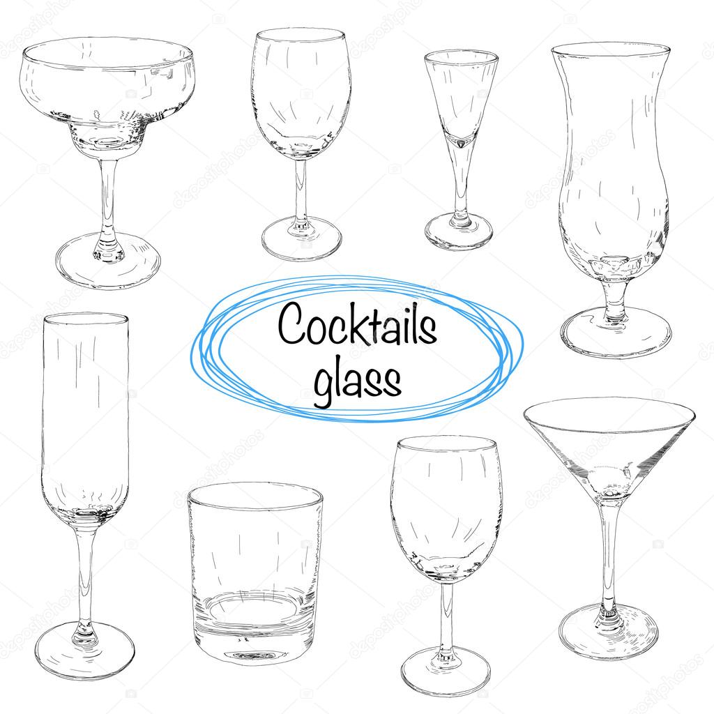 Set von Hand gezeichnet Cocktailglas. Sketch Illustration — Stockfoto