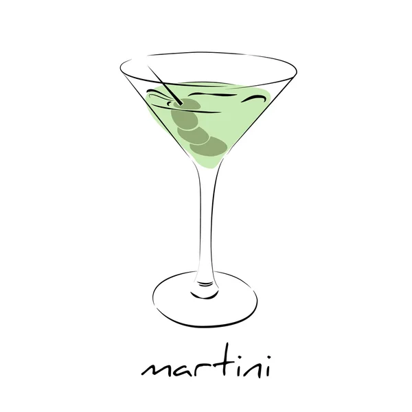 Száraz martini koktél pohár olajbogyó. Bor ikon elszigetelt. — Stock Vector