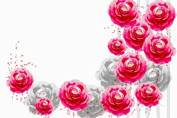 Акварельний Живопис Рожевого Кольору Квітка Троянд Емоції Сірому Трояндовому Білому — стокове фото