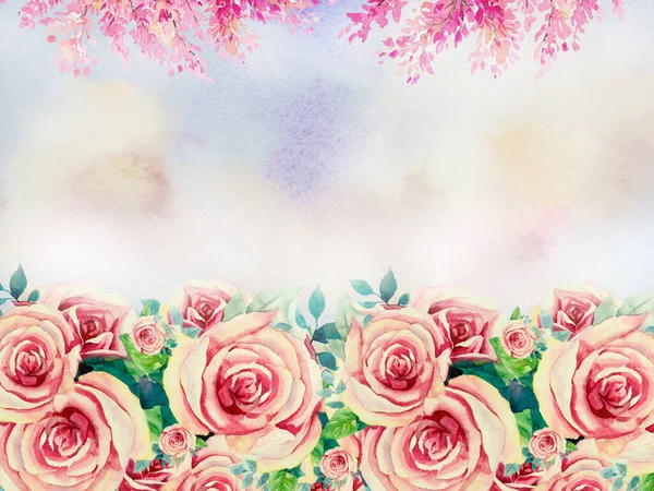 Rose Fiori Rosa Astratto Acquerello Pittura Illustrazione Invito Card Biglietto — Foto Stock