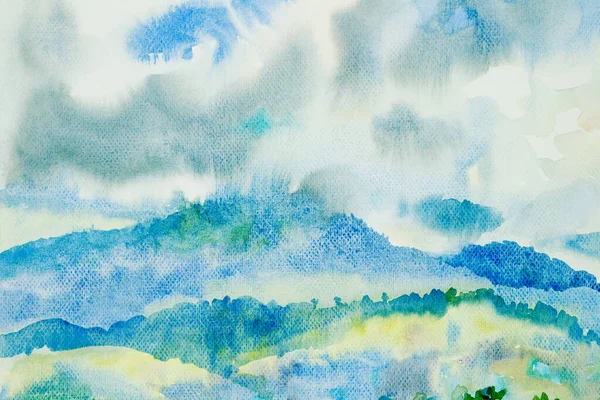 Malarstwo Akwarelowe Oryginalny Krajobraz Kolorowe Góry Piękna Natura Zima Błękitne — Zdjęcie stockowe