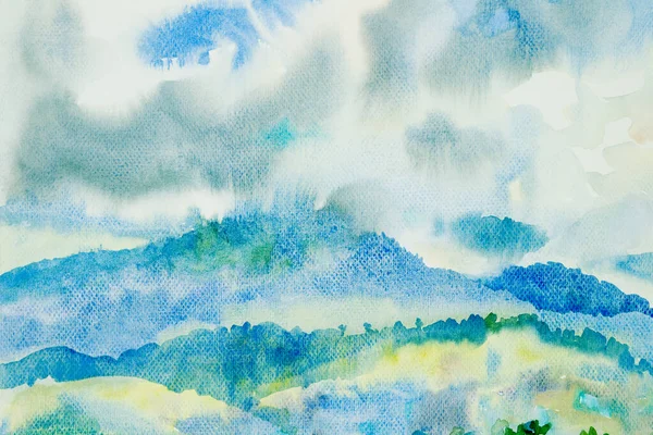 Aquarelle Peinture Paysage Original Coloré Montagne Beauté Nature Hiver Ciel — Photo