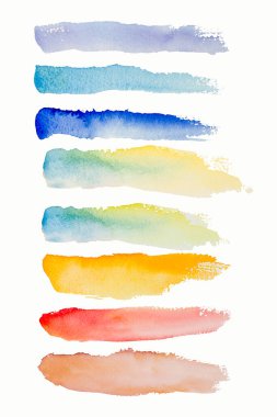 Parlak suluboya, mavi, kırmızı, pembe, fırça darbesi izi. Beyaz arkaplanda soyut çizimler. Metin için pankart, dekorasyon için grunge ögesi