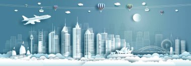 Avustralya mimarisi Sydney ve opera evinin ünlü ve popüler şehirlerini gezer, panorama manzaralı ve sermayeli şehir turu, kağıt origami, seyahat posterleri ve kartpostallar için kağıt sanatları tarzı.