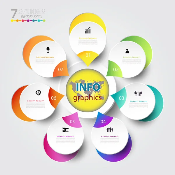 带有图标和7个选项或步骤 业务概念 空白内容空间 信息图形 时间表 图书封面 流程图 信息的信息图形数字模板 — 图库矢量图片