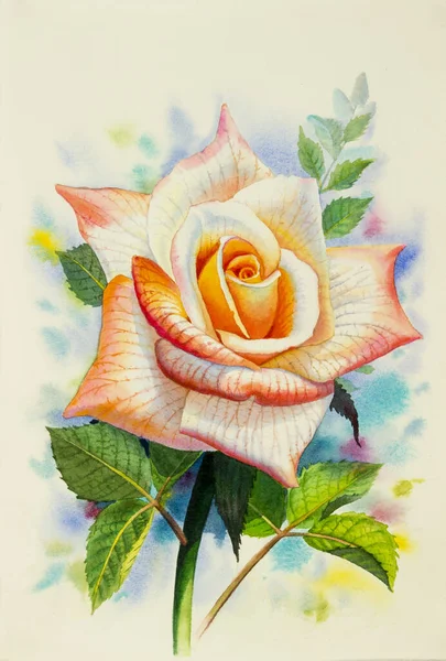 Aquarelle Peinture Originale Réaliste Sur Papier Couleur Orange Bouqet Rose — Photo