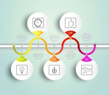Simge ve 5 seçenekli bilgi zaman çizelgesi şablonu veya adım, iş konsepti, içerik, iş, grafik, diyagram, süreç, tabak, zaman çizelgesi, kitap kapağı, akış şeması, adım, yazdırma için boşluk