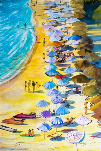 Painting Seascape Colorful Lovers Family Vacation Tourism Summery Sea Wave — Stock Photo, Image
