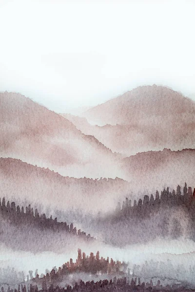 紙の質感にブラシ塗料の性質によって描かれた水彩山の背景 デザイン ブックカバー 明るい水彩背景のためのパステルヴィンテージの壁紙 概要図 — ストック写真