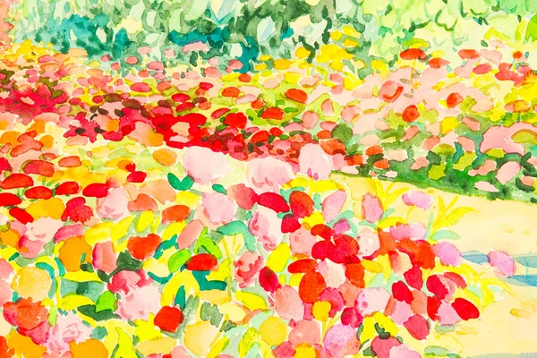 水彩画独具特色 花园画五彩斑斓 感情用事 林立叶底 — 图库照片