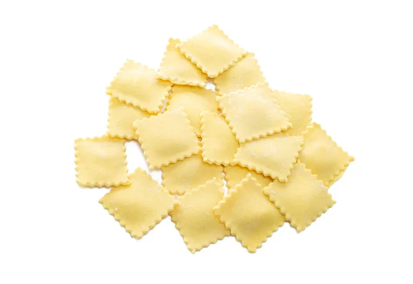 Macarrão Ravioli Clássico Não Cozido Isolado Fundo Branco Vista Superior Imagem De Stock