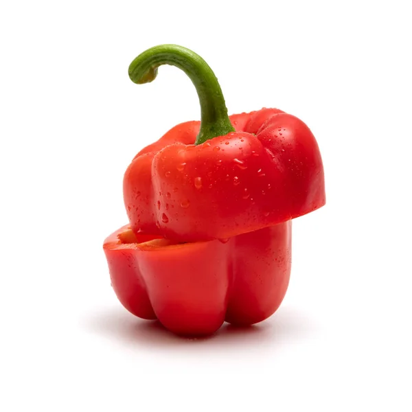 Red Bell Pepper Cut Half Isolated White Background — Stock Photo, Image