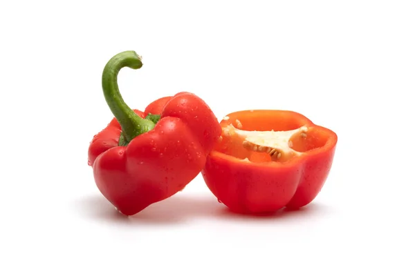 Red Bell Pepper Cut Half Isolated White Background — Stock Photo, Image