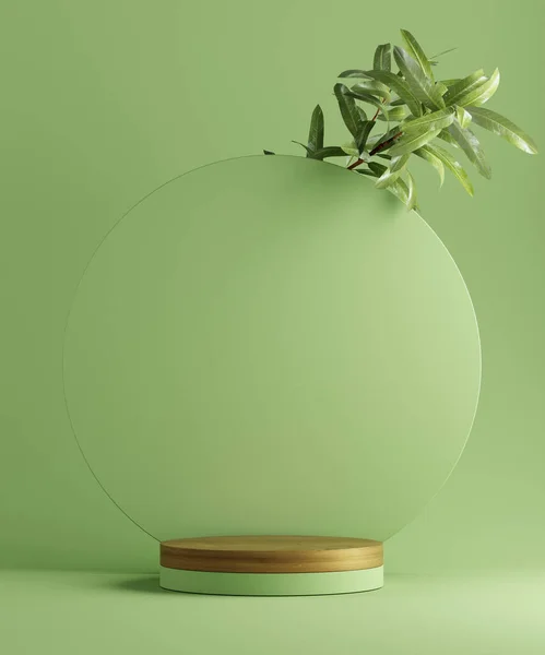 Yapraklı ürün sunumu için 3 boyutlu çizim geometrik kaidesi. Soyut arkaplan. Model.