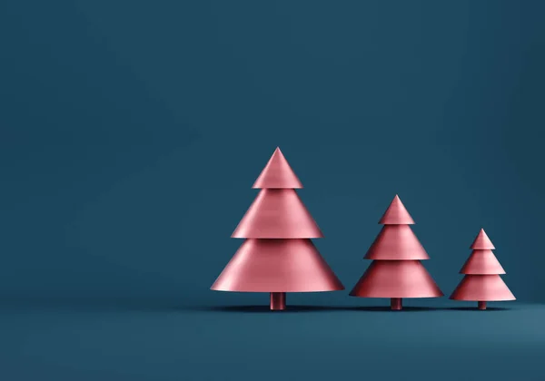 Різдвяний мінімалістичний вітальний листівковий фон з ялинками на барвистому фоні. 3D візуалізація . — стокове фото