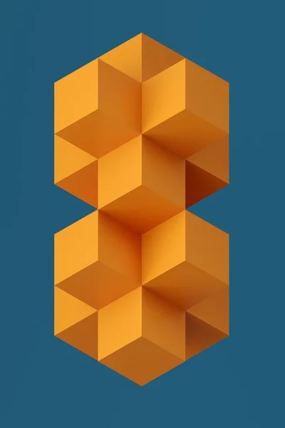 Composição abstrata geométrica de cores contrastantes. ilustração 3d de uma figura tridimensional em um fundo azul — Fotografia de Stock