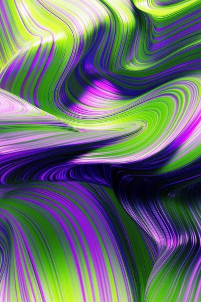 Fundo colorido abstrato, violeta ondulado e listras verdes. Salpicos curvos. ilustração 3d. — Fotografia de Stock