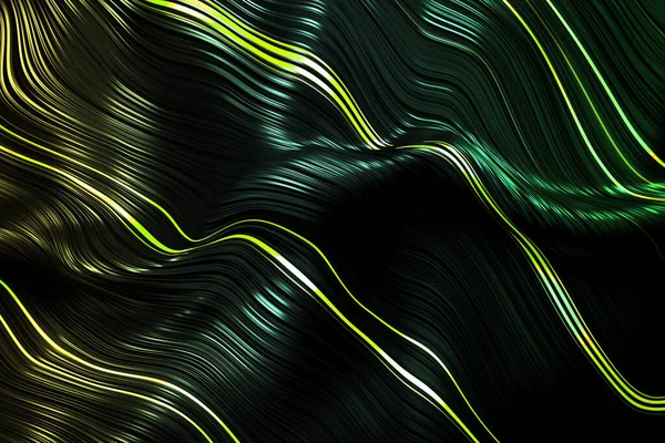 Abstract colorful background, neon glowing wavy stripes. Curved splashes. 3d illustration. — Stock Photo, Image