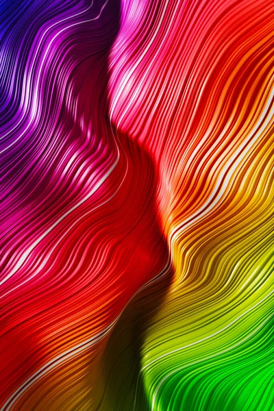 Abstract kleurrijke achtergrond, golvende regenboog trots kleuren oppervlak met strepen. Gebogen spatten. 3d illustratie. — Stockfoto