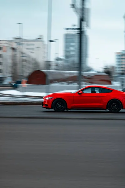 Very Fast Red Car Driving City — Stock Photo, Image