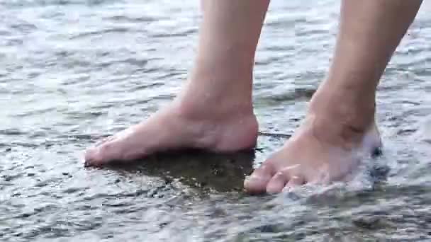 Kid Legs Standing Water Rain — Stockvideo