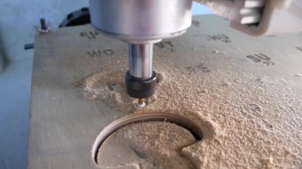 Máquina Cnc Corta Contorno Preciso Seta Madera Con Cortador Afilado — Vídeo de stock