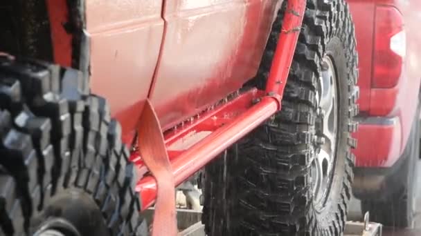 Washing Road Vehicle Dirt Dust Debris Using High Pressure Washer — Stock Video