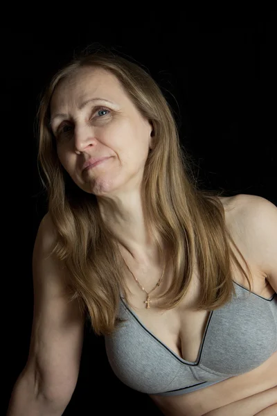 Woman in gray bra — Stock Photo, Image