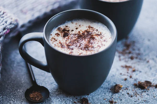 Cup Hot Cocoa Grgey Background Hygge Style Close — Stock Photo, Image