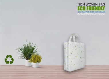 Boş Mokup Poşetler Masada beyaz arkaplan ile izole edildi. ECO torbaları. Metin için Boşluğu Kopyala.