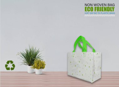 Boş Mokup Poşetler Masada beyaz arkaplan ile izole edildi. ECO torbaları. Metin için Boşluğu Kopyala.