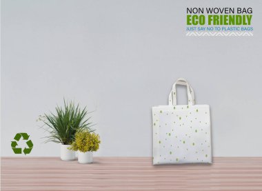 Boş Mokup Poşetler Masada beyaz arkaplan ile izole edildi. ECO torbaları. Metin için Boşluğu Kopyala.