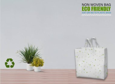 Boş Mokup Poşetler Masada beyaz arkaplan ile izole edildi. ECO torbaları. Metin için Boşluğu Kopyala.