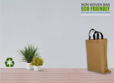 Boş Mokup Poşetler Masada beyaz arkaplan ile izole edildi. ECO torbaları. Metin için Boşluğu Kopyala.