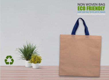 Boş Mokup Poşetler Masada beyaz arkaplan ile izole edildi. ECO torbaları. Metin için Boşluğu Kopyala.