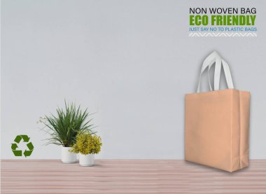 Boş Mokup Poşetler Masada beyaz arkaplan ile izole edildi. ECO torbaları. Metin için Boşluğu Kopyala.