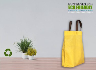 Boş Mokup Poşetler Masada beyaz arkaplan ile izole edildi. ECO torbaları. Metin için Boşluğu Kopyala.