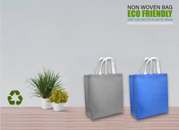 Bolsas Mockup Vacías Aisladas Mesa Con Fondo Blanco Bolsas Eco — Foto de Stock