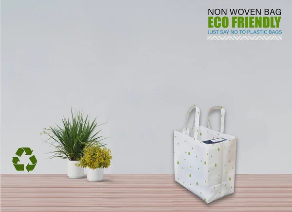 Bolsas Mockup Vacías Aisladas Mesa Con Fondo Blanco Bolsas Eco — Foto de Stock