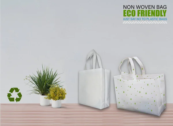 Bolsas Mockup Vacías Aisladas Mesa Con Fondo Blanco Bolsas Eco — Foto de Stock